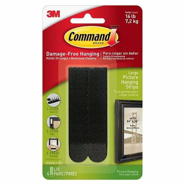 Large Black Command Picture Hanging Strips, PK 4, Command, Mfr#: 17206BLK-ES